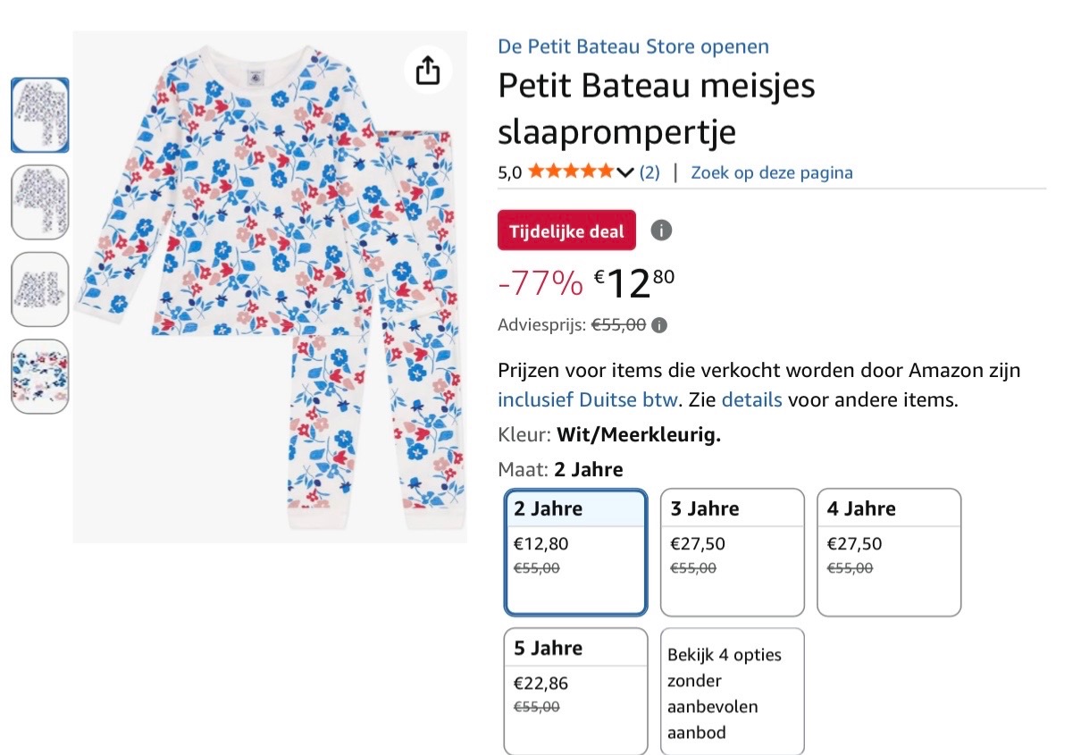 Petit Bateau meisjes pyjama 2 jaar -77%