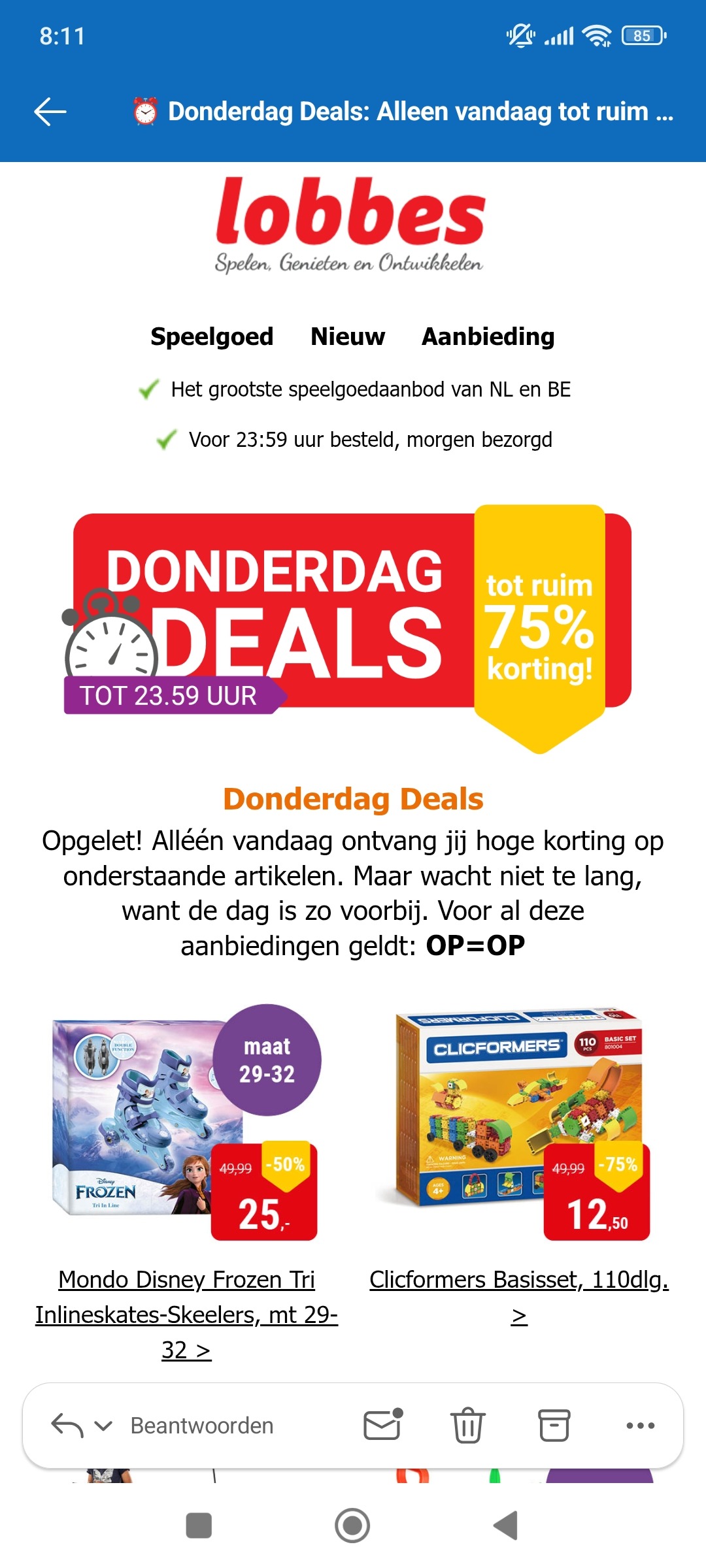 Donderdagdeal bij lobbes.nl: tot -75%