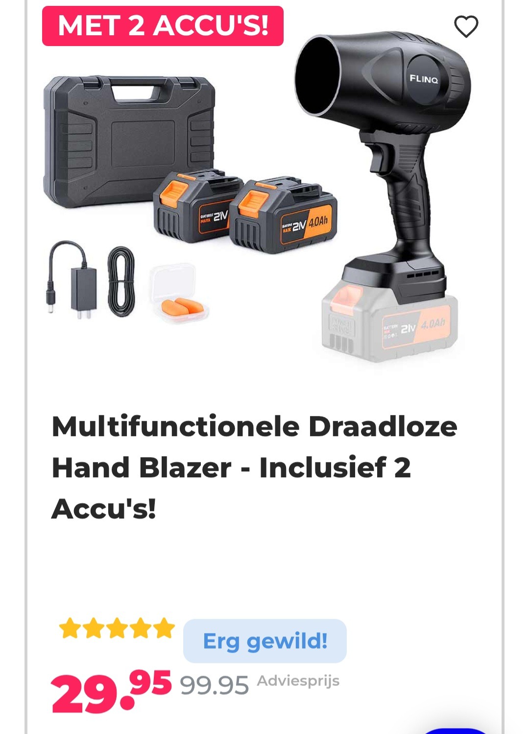 Multifunctionele Draadloze Hand Blazer Inclusief 2 Accu's