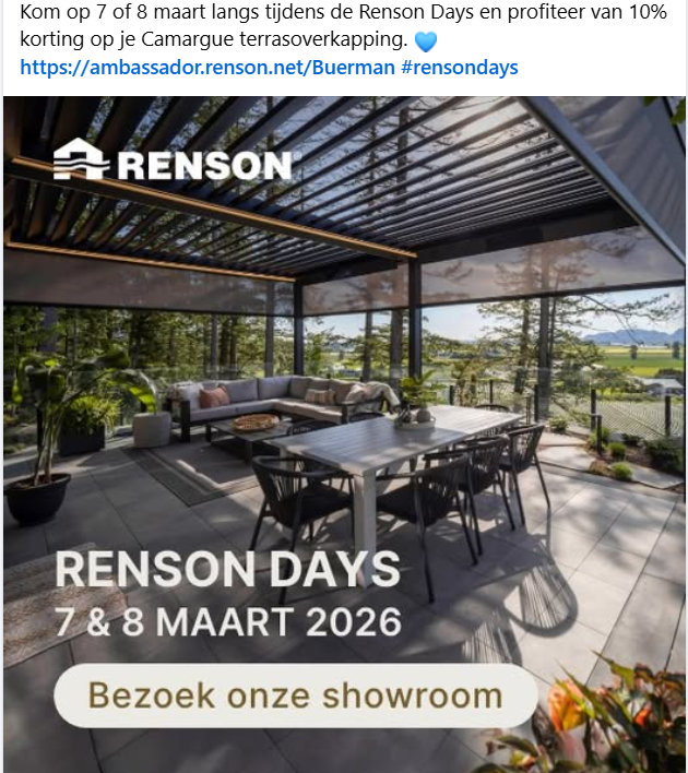 -10% op Renson Camargue terrasoverkapping