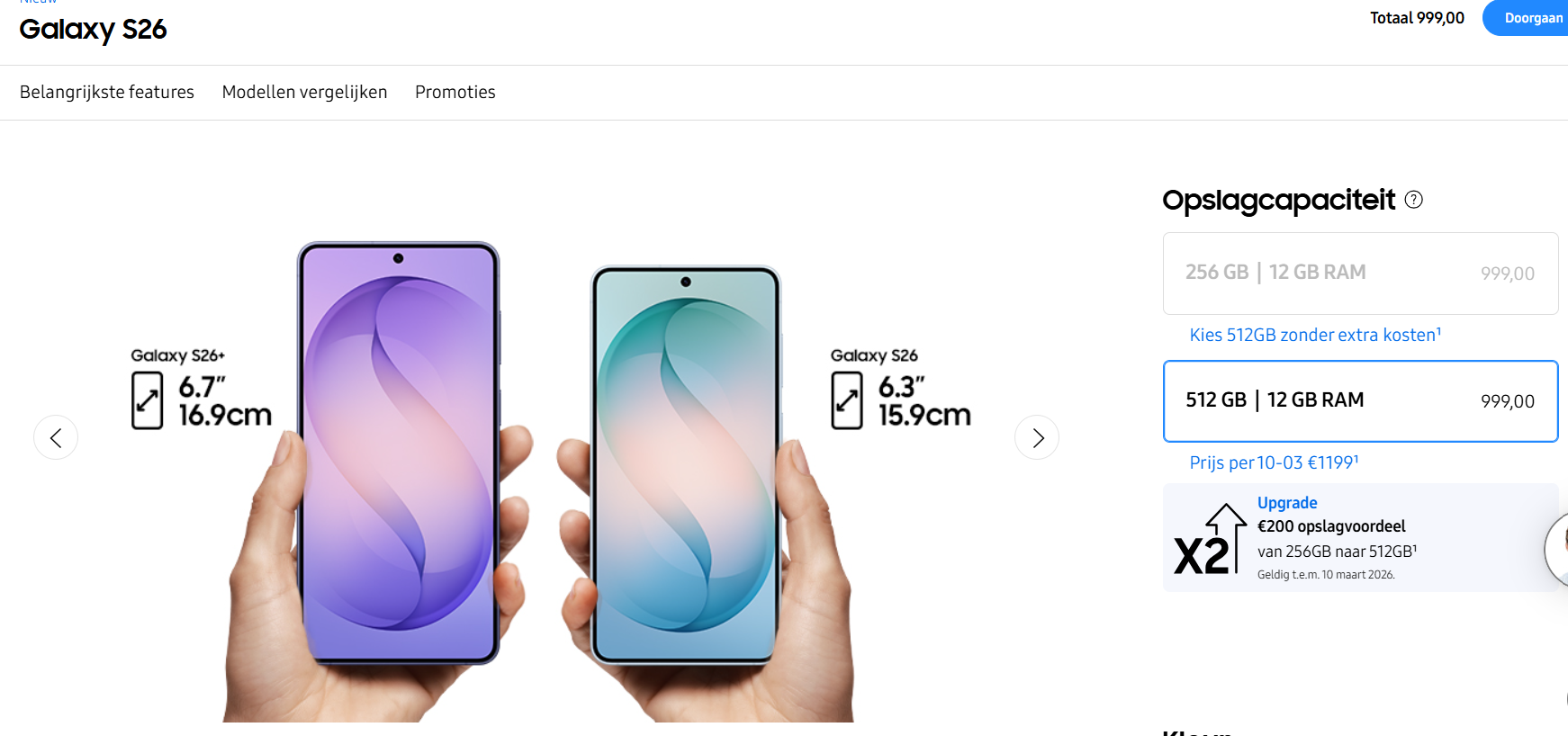 De nieuwe Samsung S26 - € 200 aan opslag upgrade inbegrepen