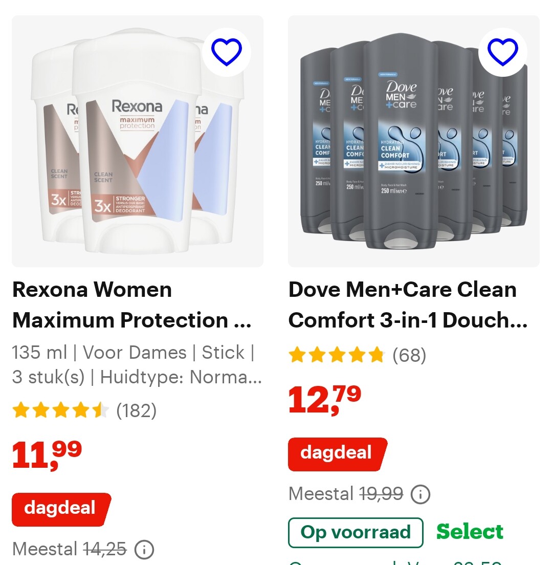 Dagdeal bol: deodorant en douchegel tot de helft goedkoper