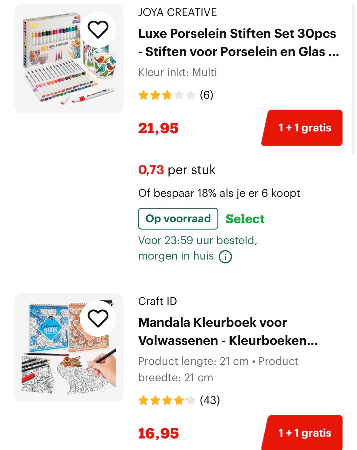 1+1 gratis op knutselspullen