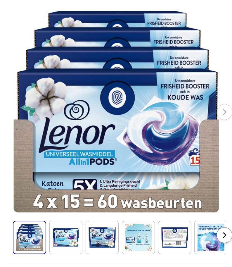 Lenor All-in-1 Wasmiddel Pods - Katoen Fris - 4 x 15 stuks