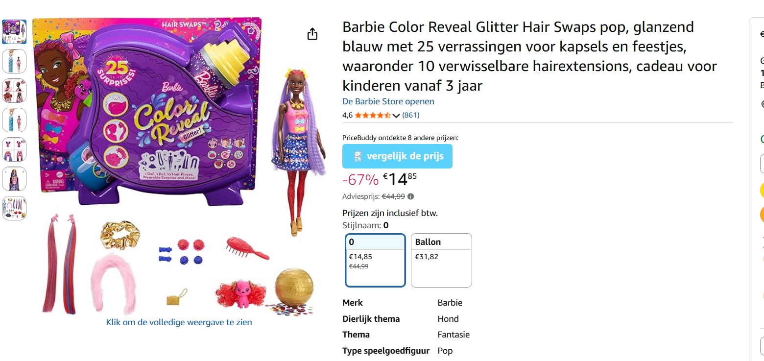 Barbie Color Reveal Glitter Hair goedkoop bij Amazon NL