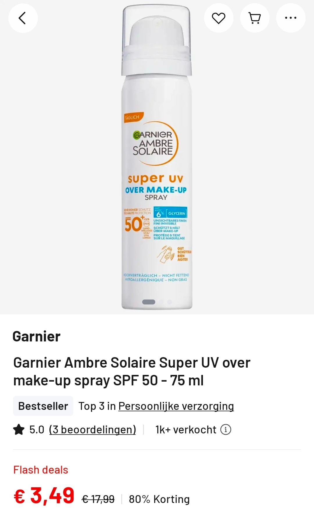 Garnier Ambre Solaire Super UV over make-up spray SPF 50