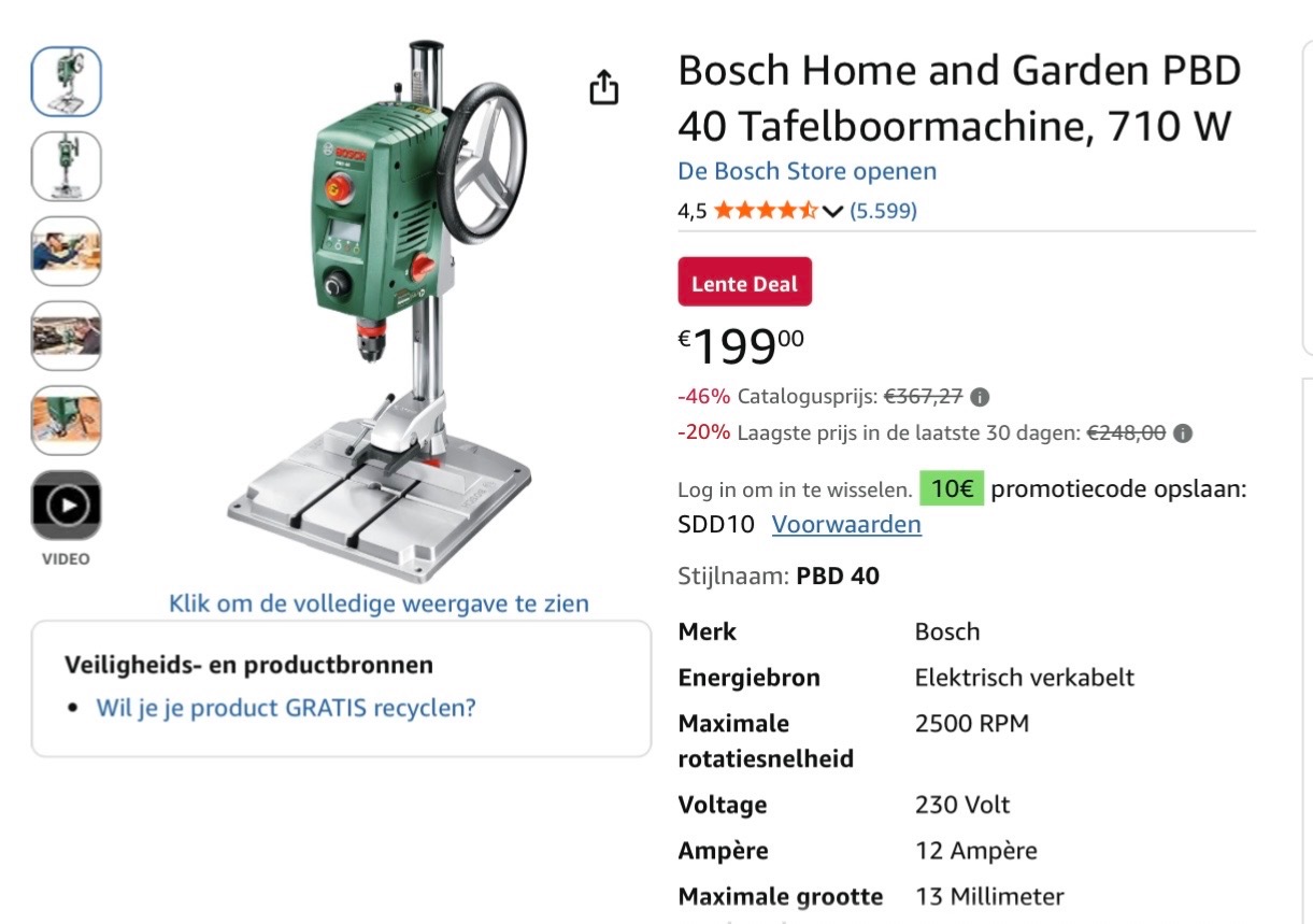 Bosch tafelboormachine -46%