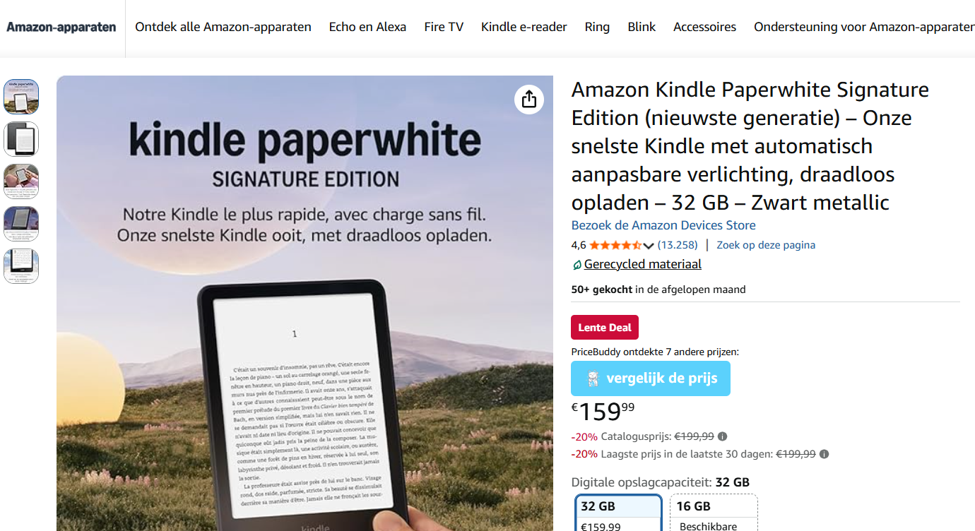 E-reader: Amazon Kindle Paperwhite Signature Edition (nieuwste generatie)
