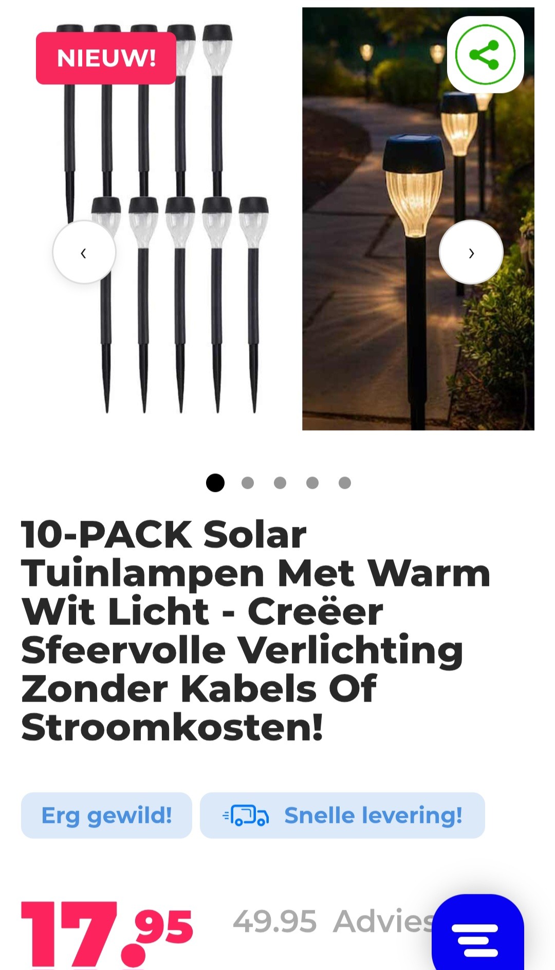 10-PACK Solar Tuinlampen Met Warm Wit Licht