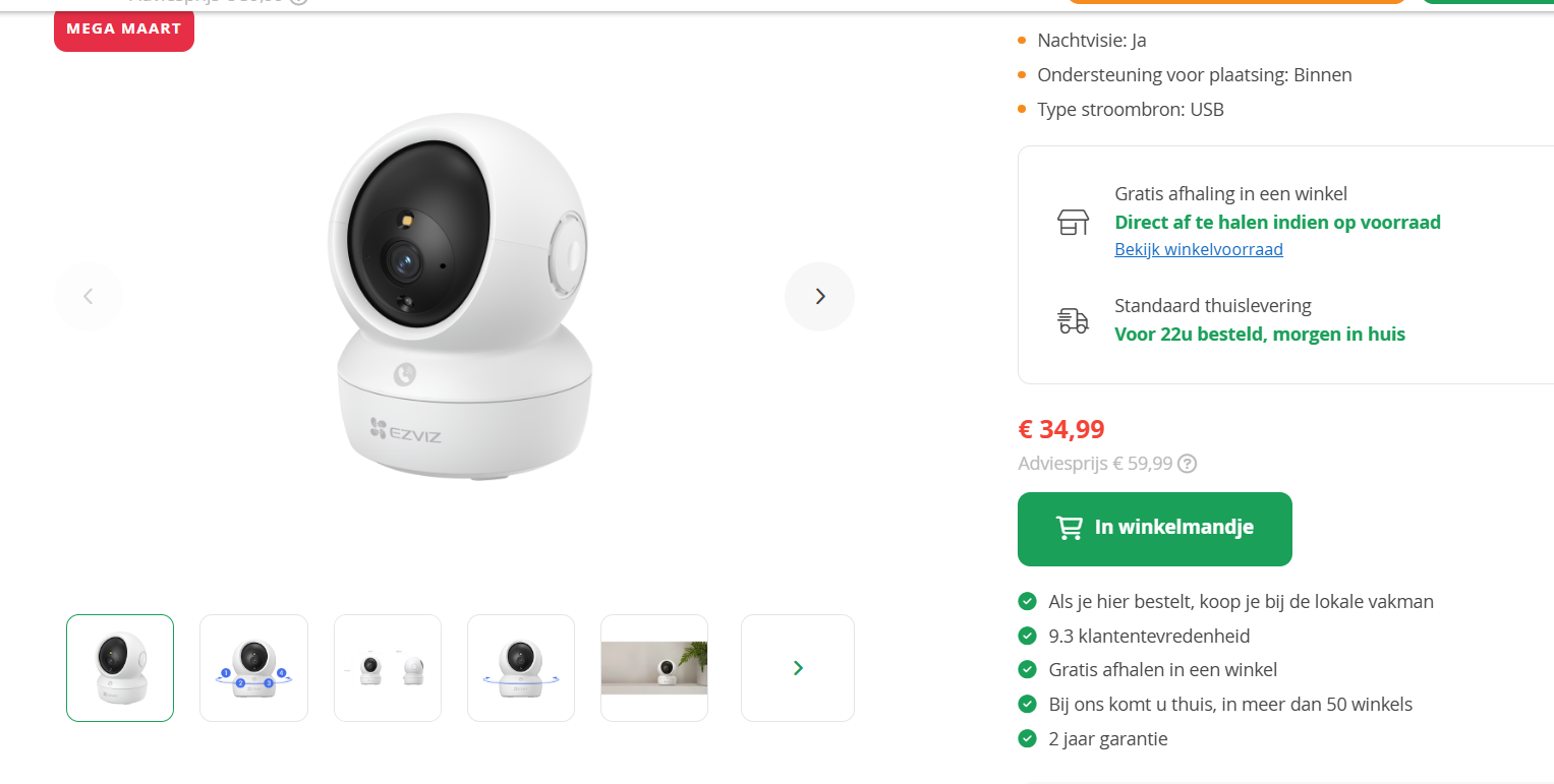 Mega Maart Excellent: Ezviz h6c pro 5mp indoor camera