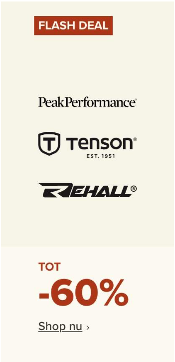 -60% korting op Peak Performance, Rehall & Tenson bij A.S.Adventure