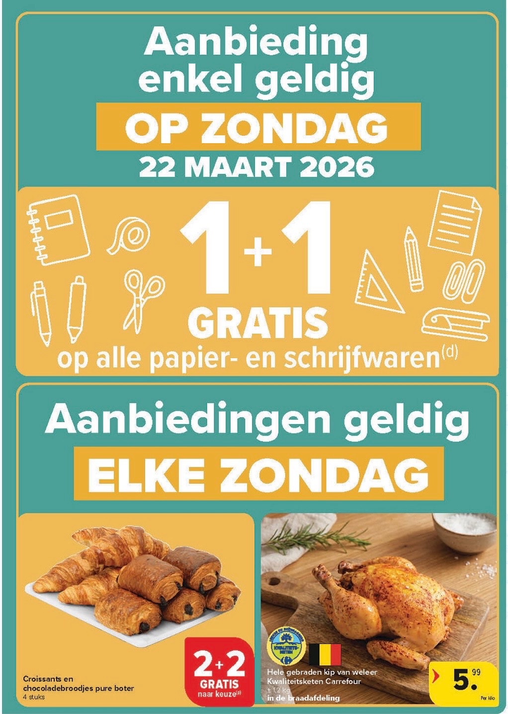 Zondag deal bij Carrefour hyper 1+1 gratis om papier waren