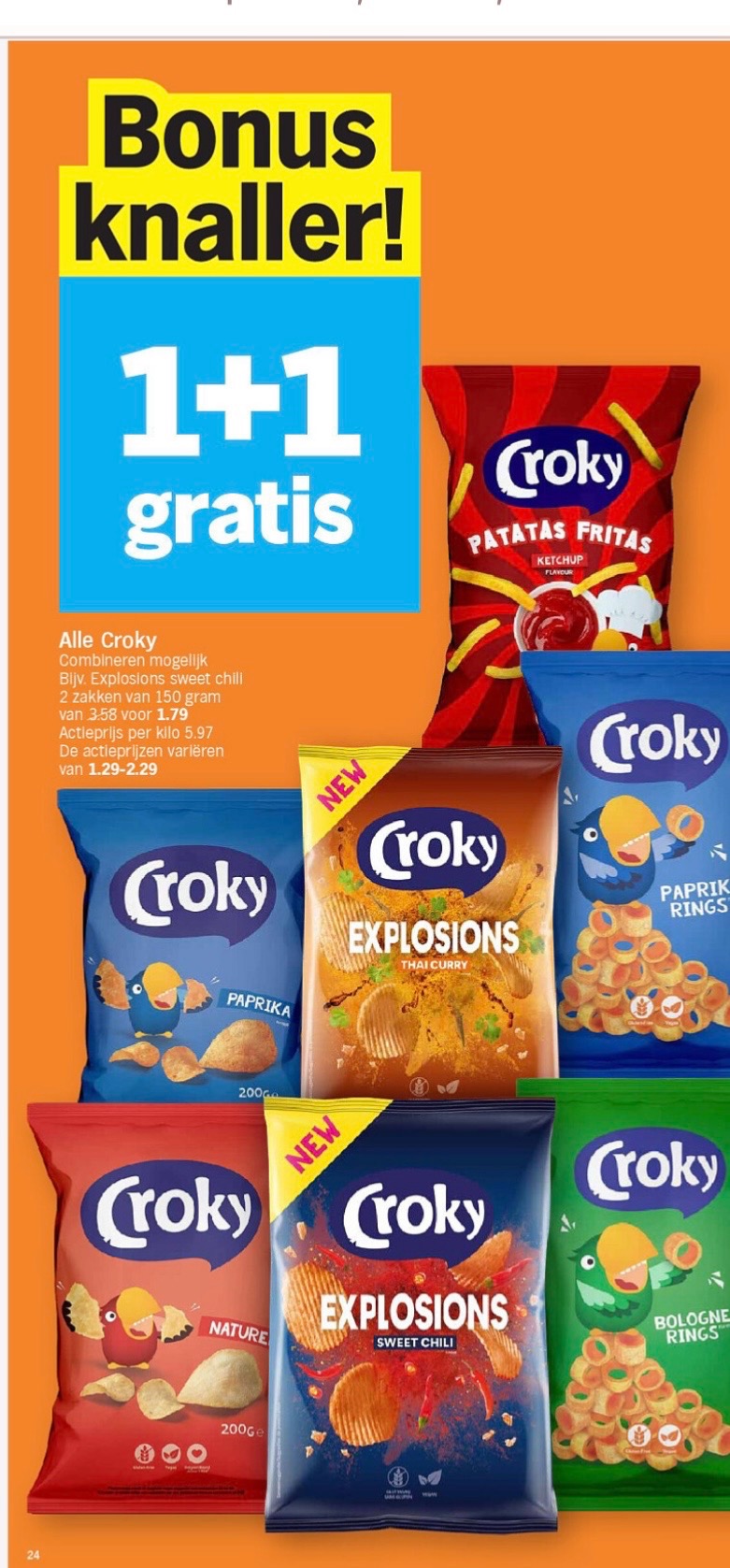 Croky chips 1+1 gratis bij ah