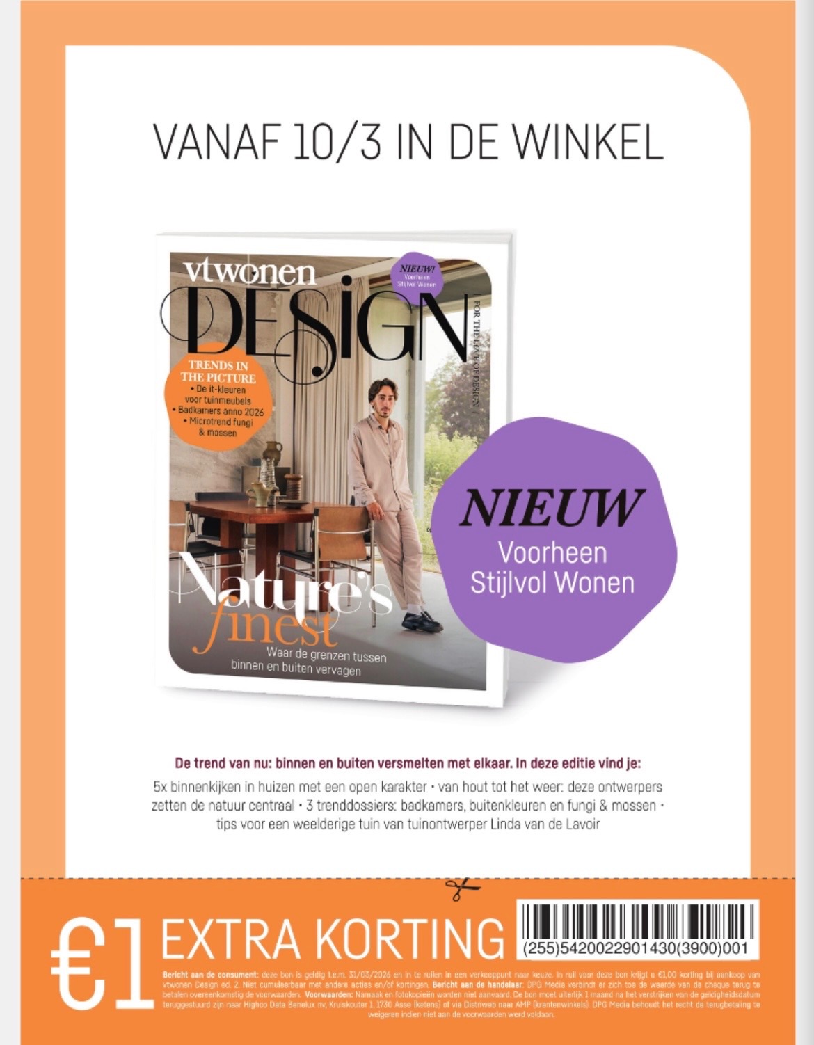 Coupon -1€ bij aankoop van vt wonen magazine in hln
