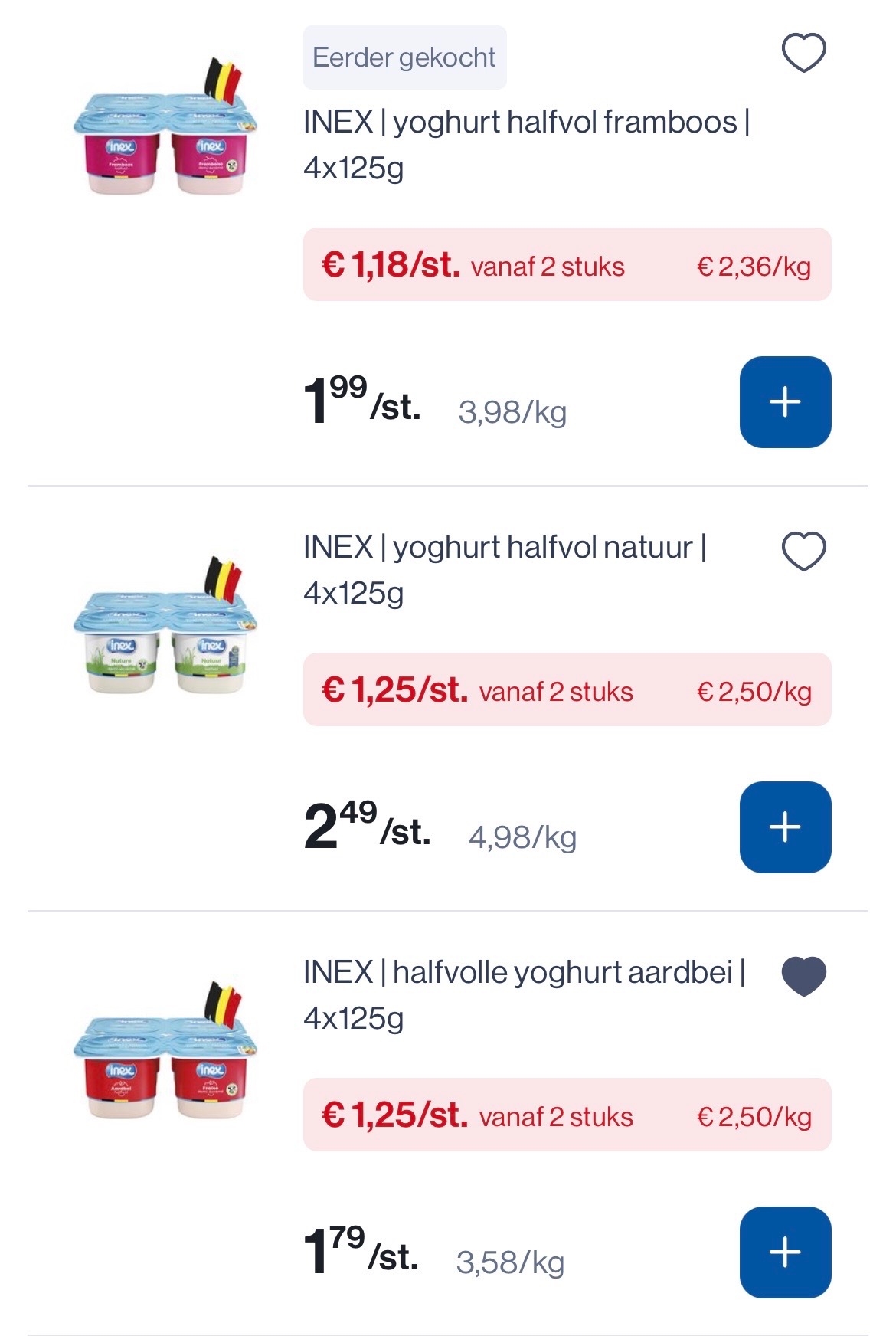 Inex yoghurt goedkoper slechts 1,25€