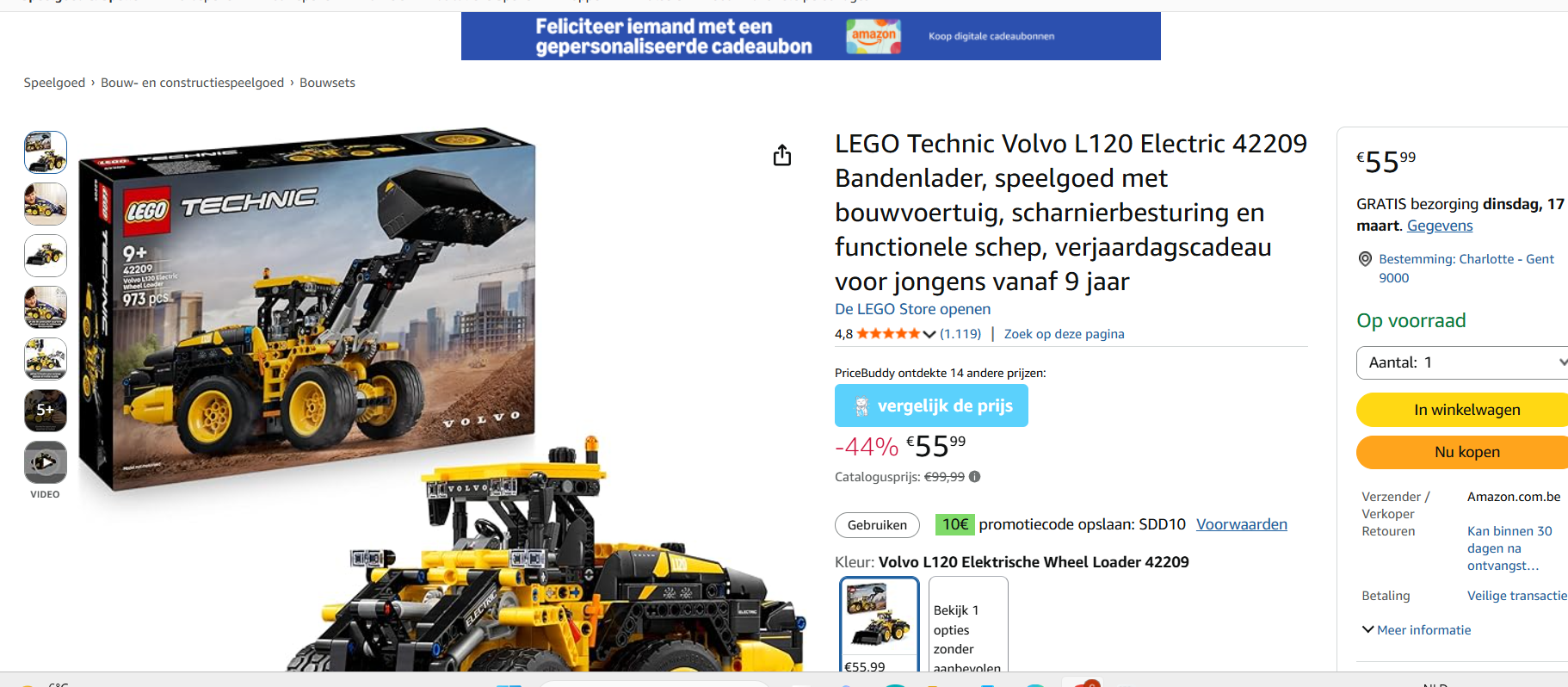 LEGO Technic Volvo L120 Electric 42209 Bandenlader