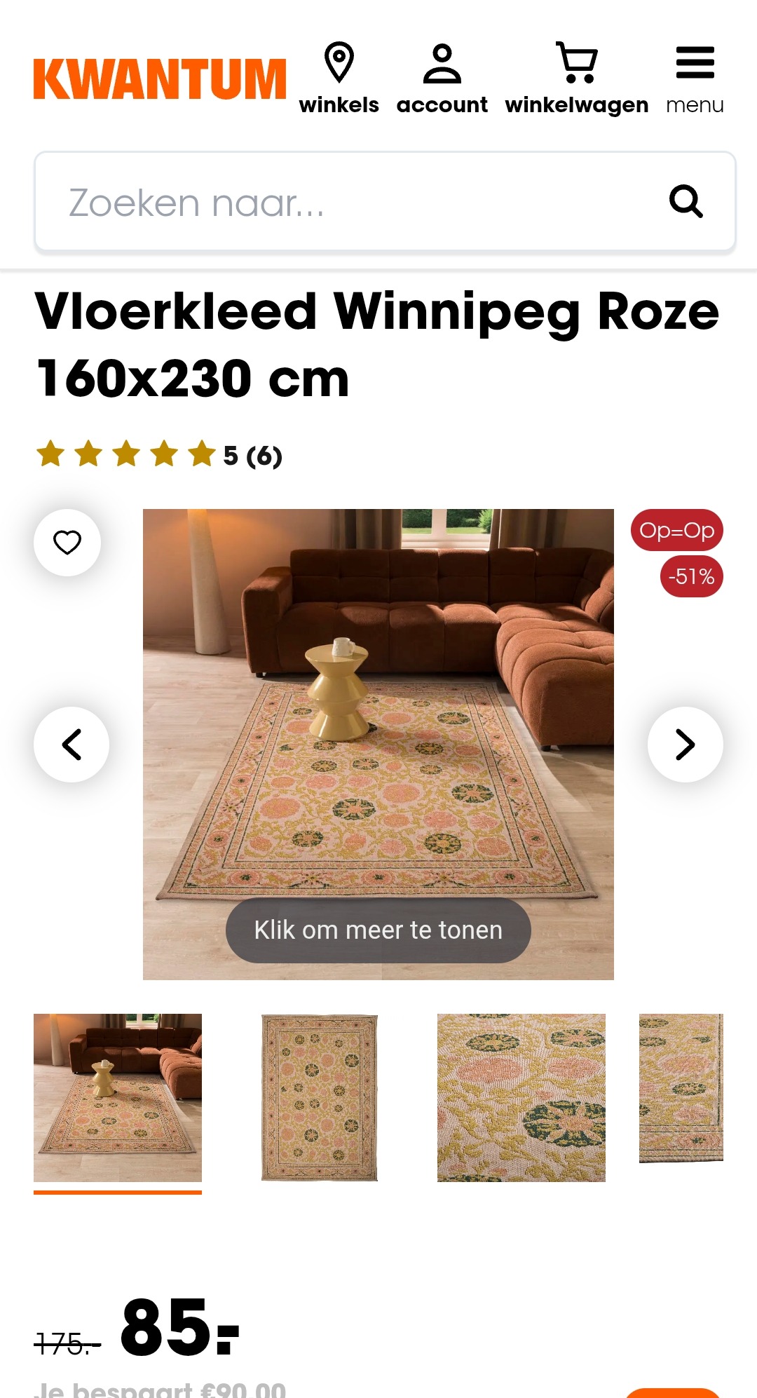 Rechthoekig roze vloerkleed met 51% korting bij kwantum