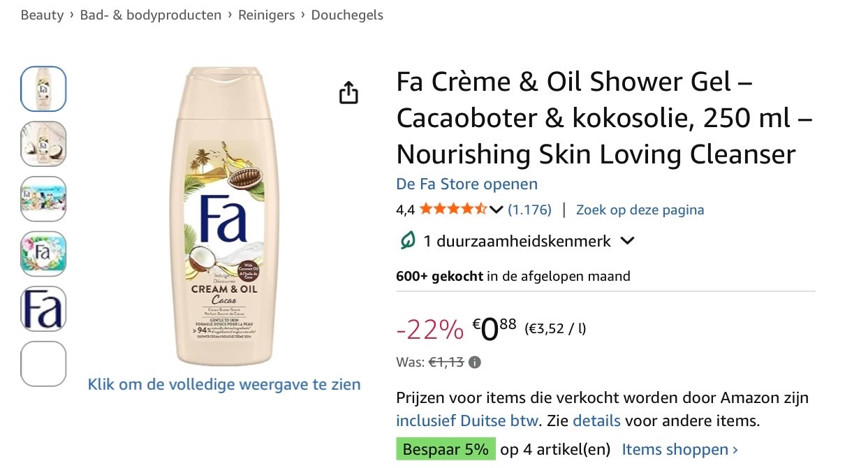 Fa Cream & Oil Cacao douchegel