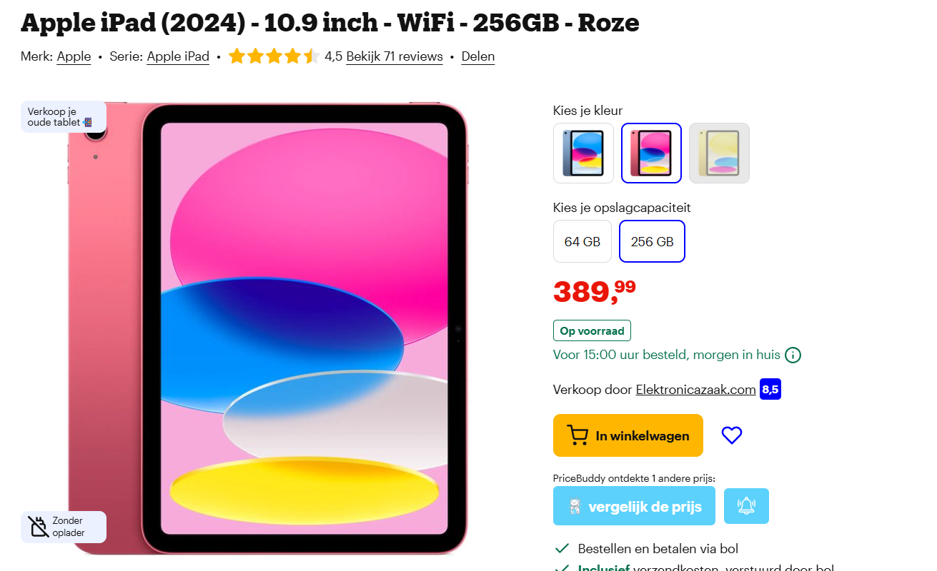 Apple iPad (2024) - 10.9 inch - WiFi - 256GB - Roze