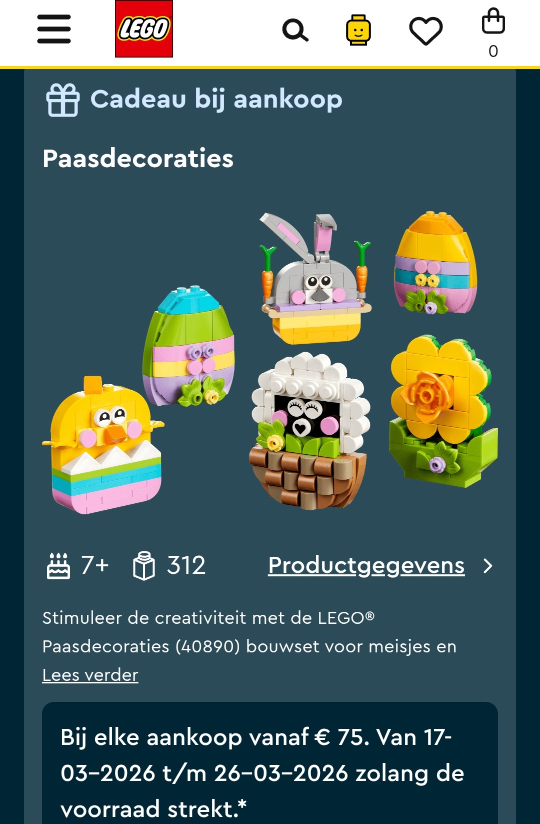 Paasdecoratie gratis bij Lego bij aankoop van €75