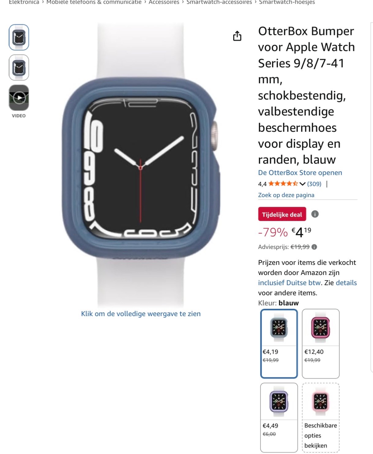 OtterBox Bumper voor Apple Watch Series 9/8/7-41 mm -79%
