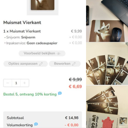 6 bladwijzers met eigen foto voor maar € 3,34 en muismat voor maar € 6,96.!