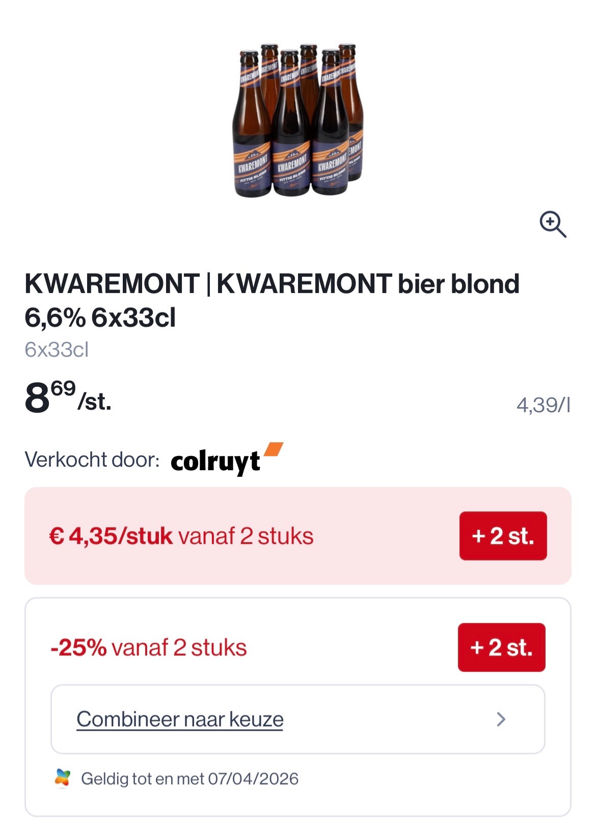 Kwaremont blond bier 6,6% 6x33 cl in promo