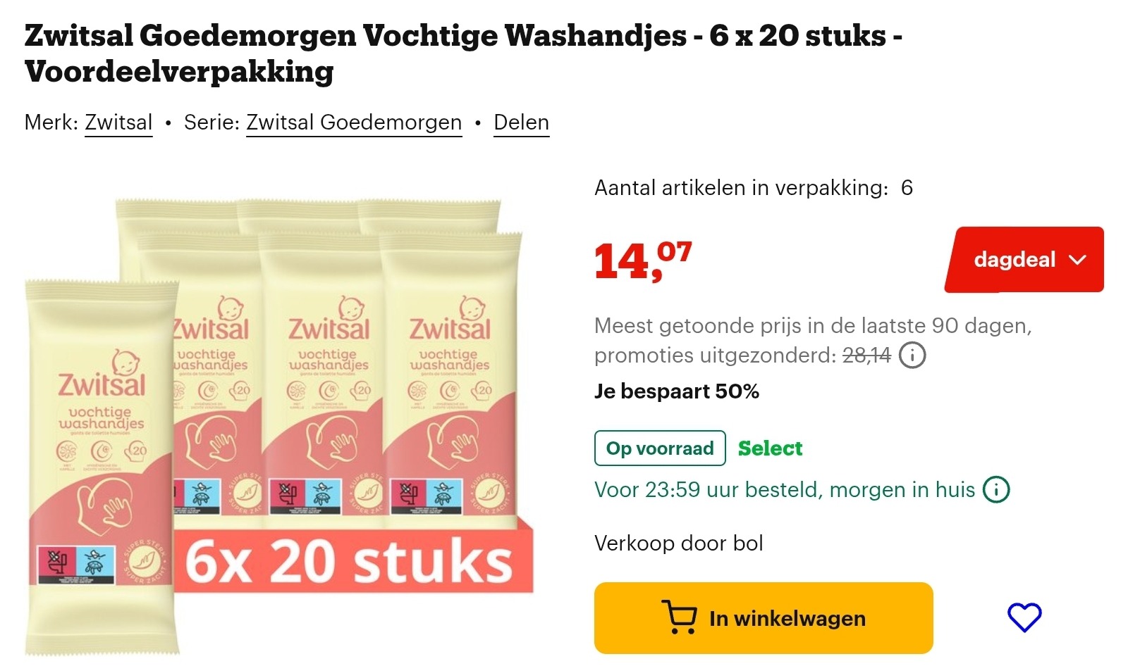 Zwitsal Goedemorgen Vochtige Washandjes -50%