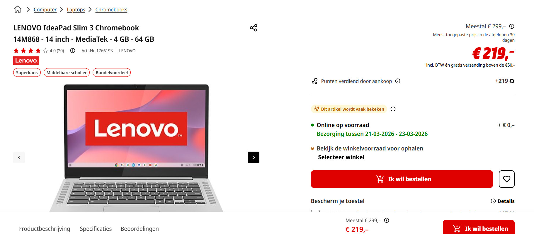 Laptop: LENOVO IdeaPad Slim 3 Chromebook