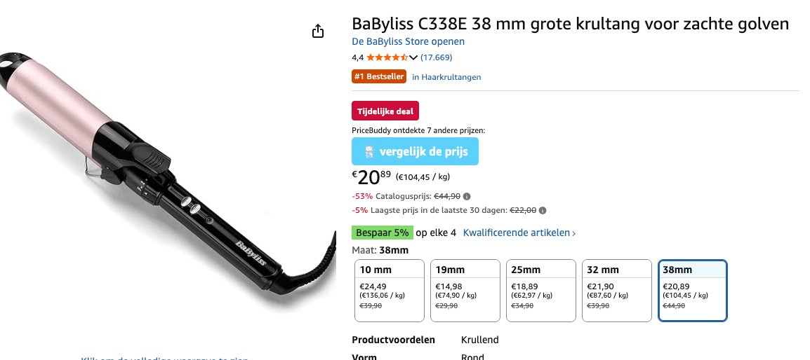 BaByliss krultang aan 53% korting