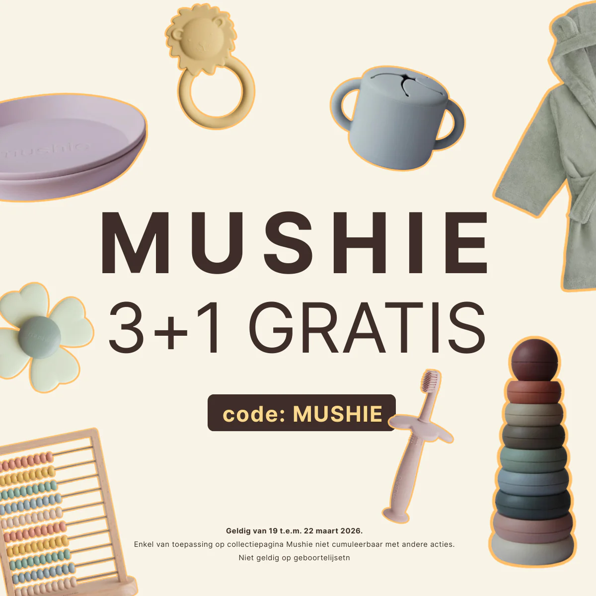 Mushie Feest: 3+1 GRATIS!