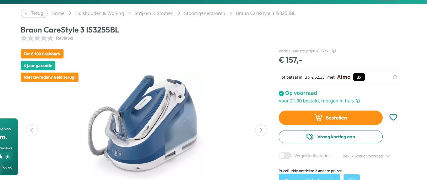 Stoomstrijkijzer: Braun CareStyle 3 IS3255BL