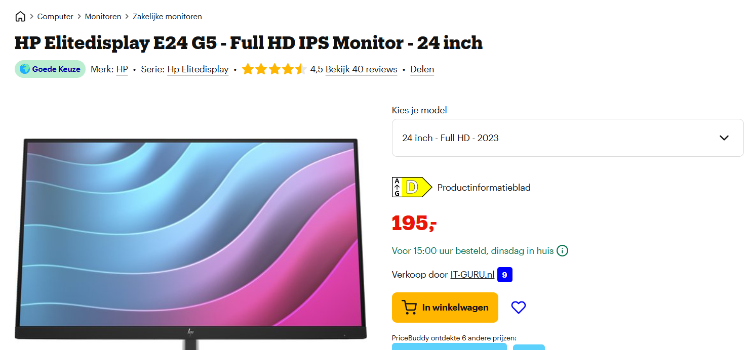 Computerscherm: HP Elitedisplay E24 G5