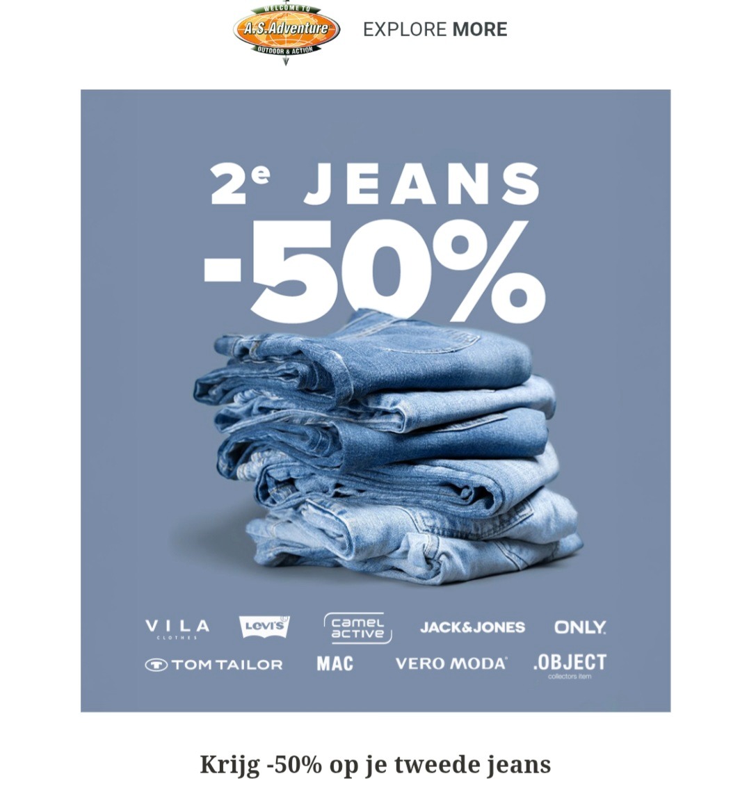 2de jeans aan -50% bij AS adventure