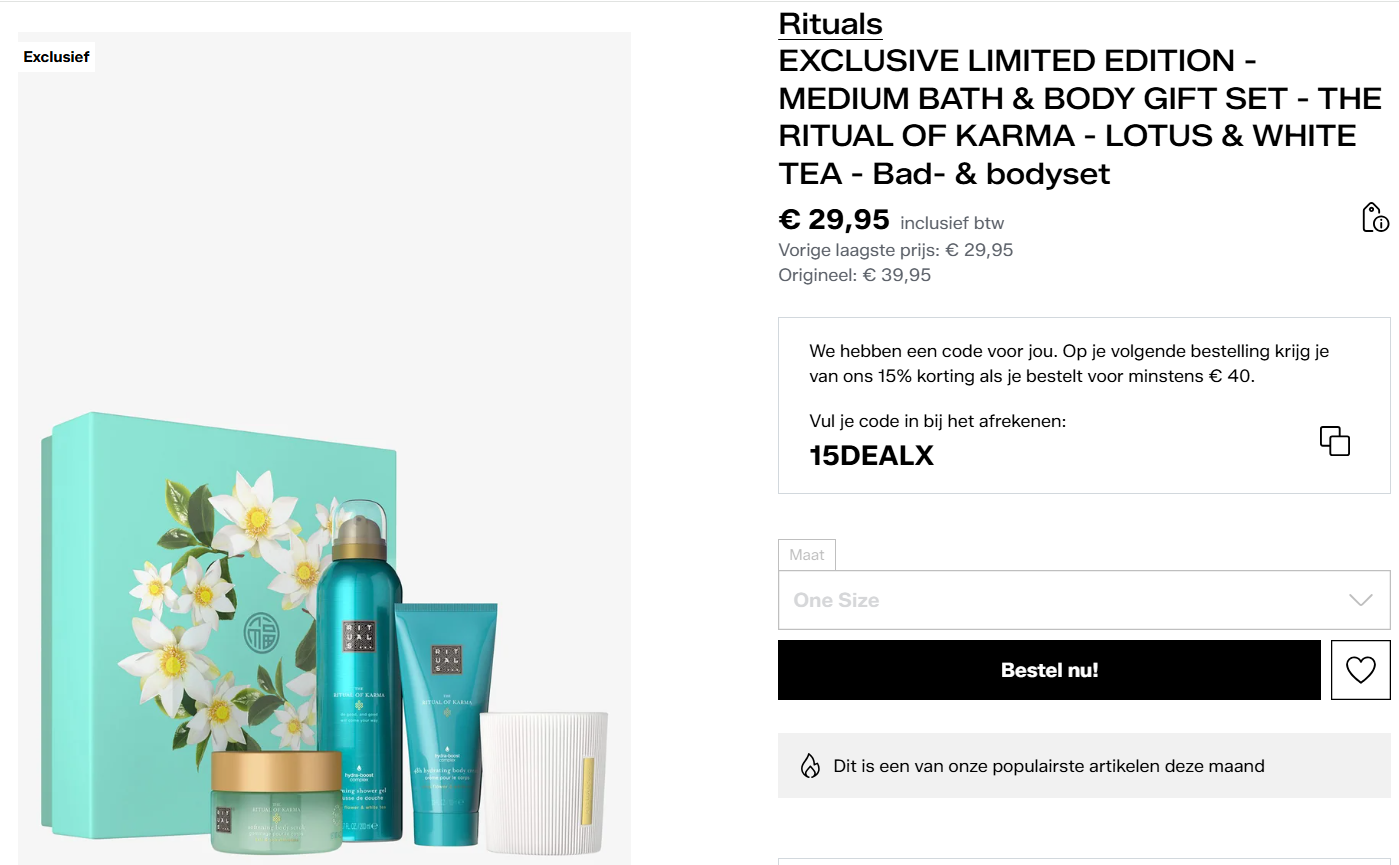 Rituals promo + 15% extra korting bij Zalando