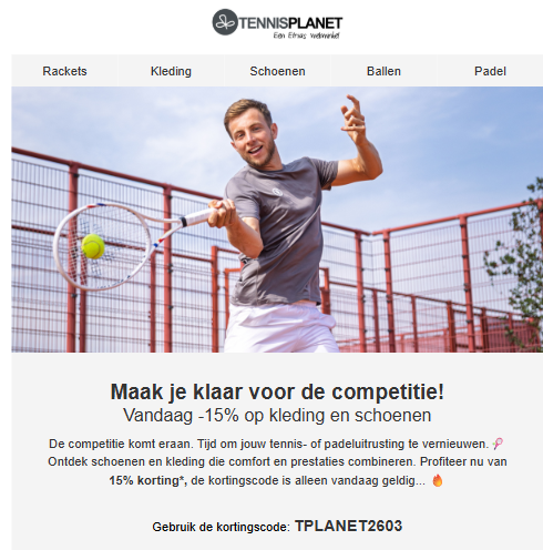 Tennisplanet: 15% korting