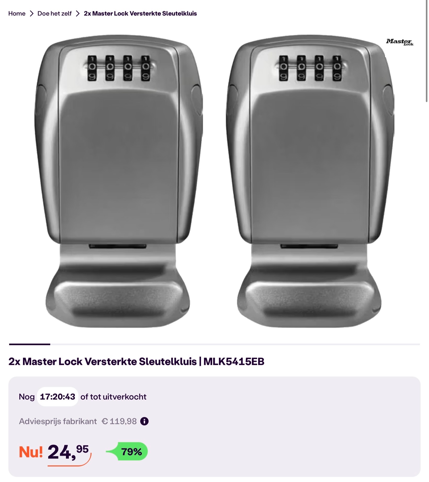 2x Master Lock Versterkte Sleutelkluis -79%