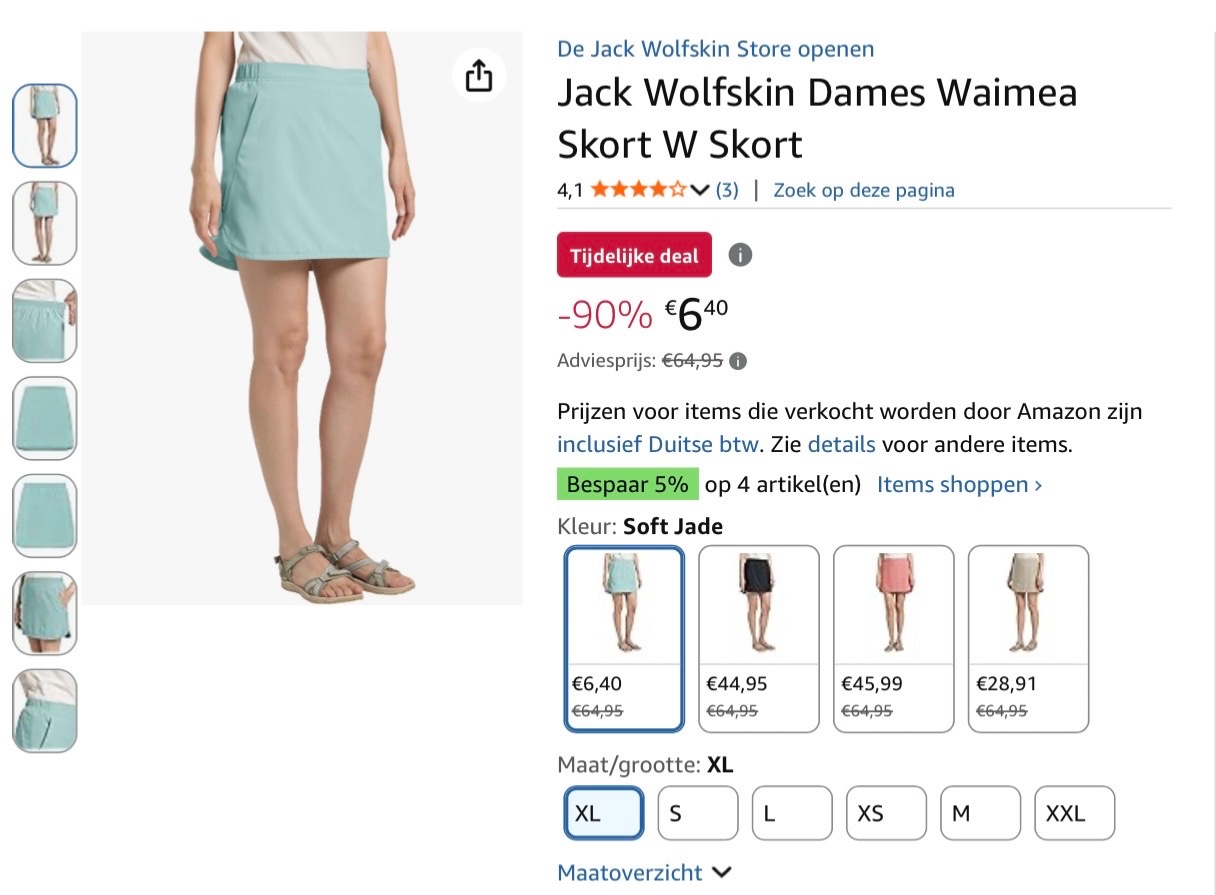 Jack Wolfskin Dames Waimea Skort W Skort XL -90%