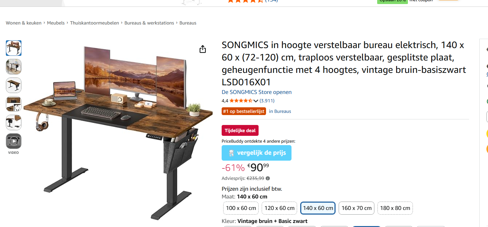 SONGMICS in hoogte verstelbaar bureau elektrisch