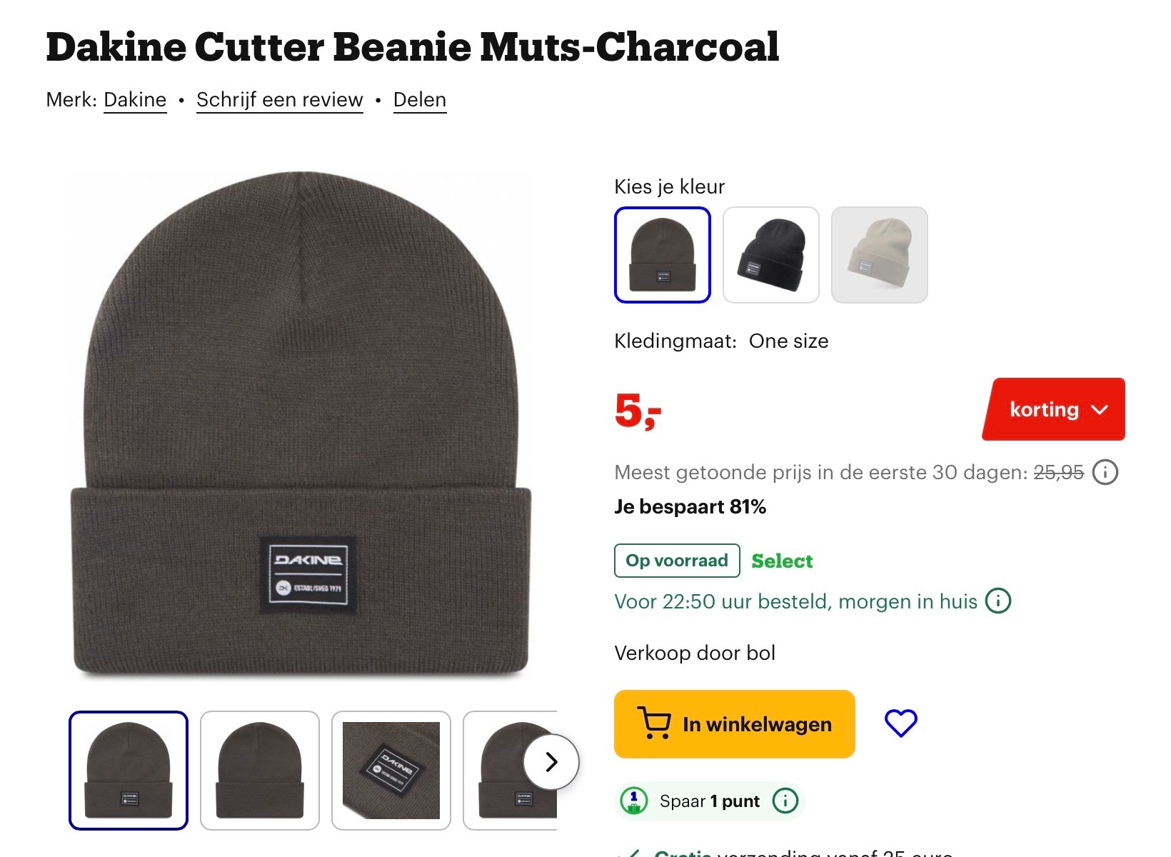 Dakine Cutter Beanie Muts-Charcoal -81%