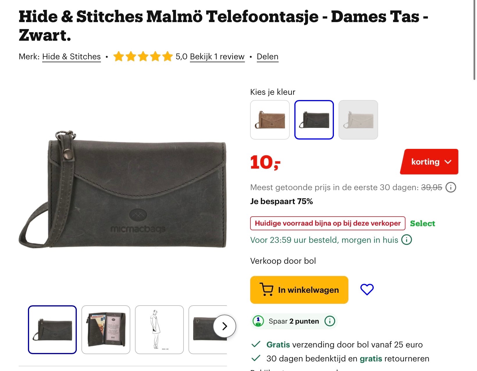 Hide & Stitches Malmö Telefoontasje - Dames Tas - Zwart -75%