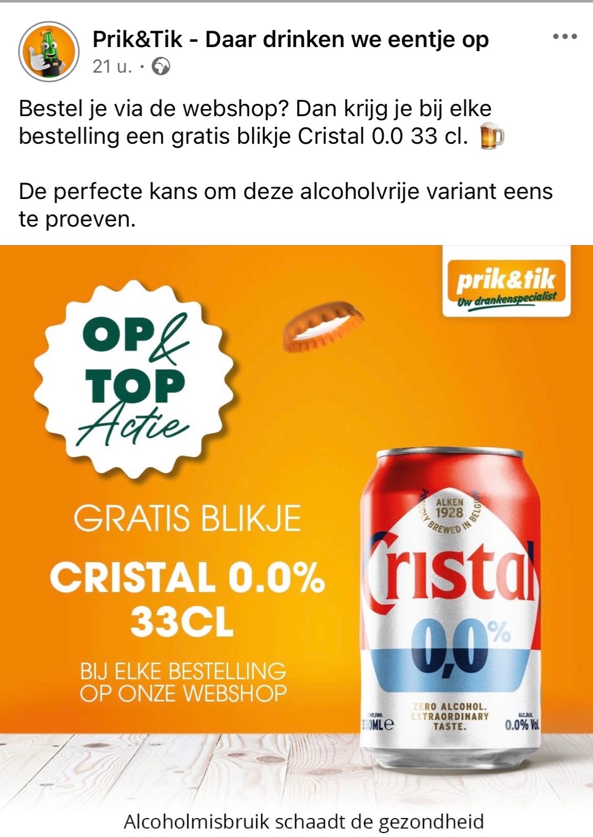 Gratis blikje cristal 0,0% bij prik en tik webshop