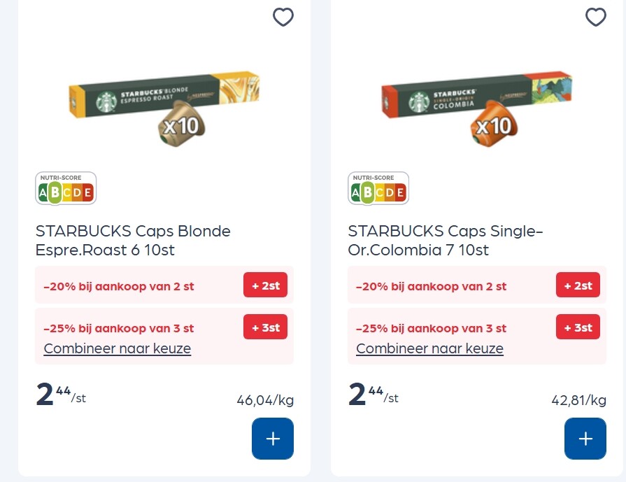 Starbucks koffie caps goedkoper