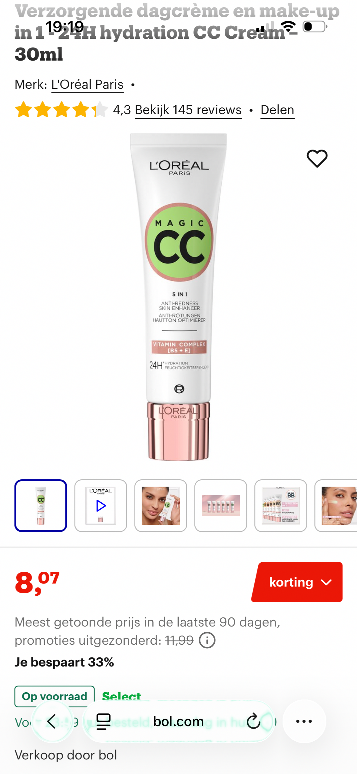 L’Oréal Paris Magic CC Verzorgende dagcrème en make-up in 1 - 24H hydration CC Cream –33%