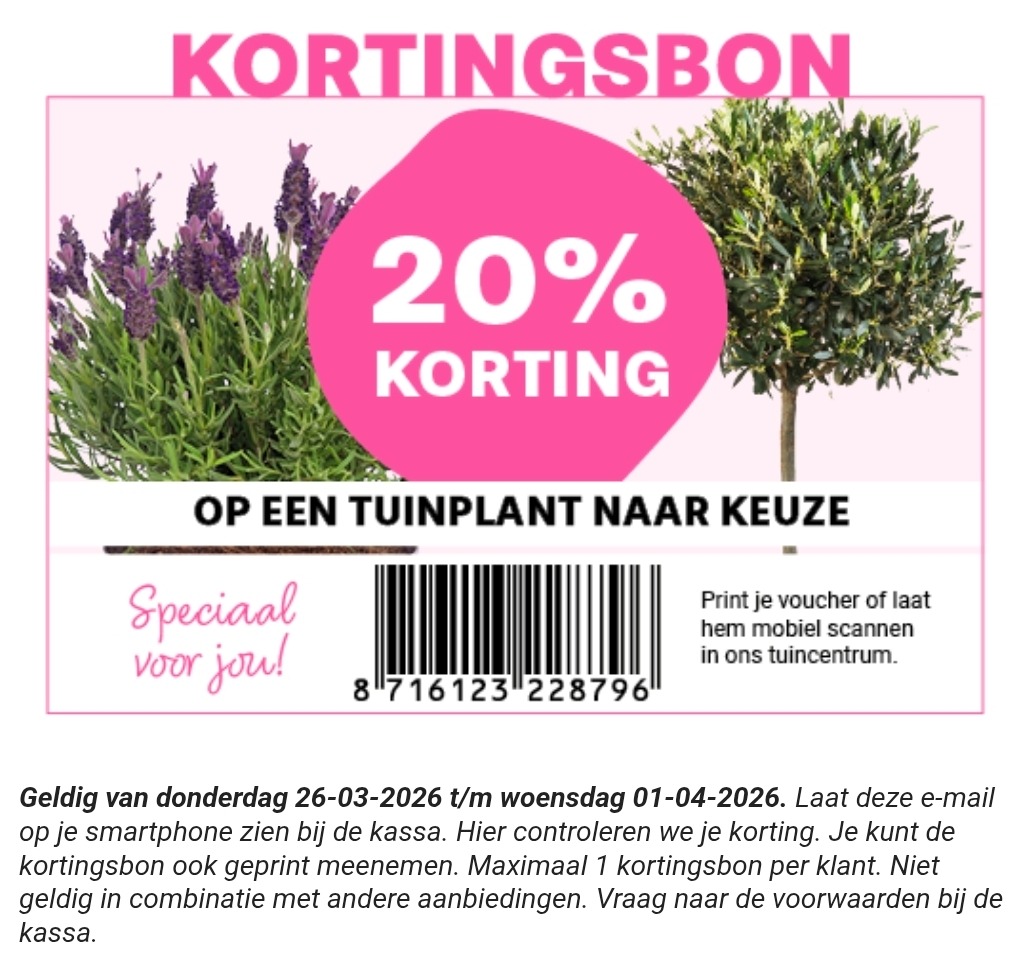 20% korting op een tuinplant naar keuze