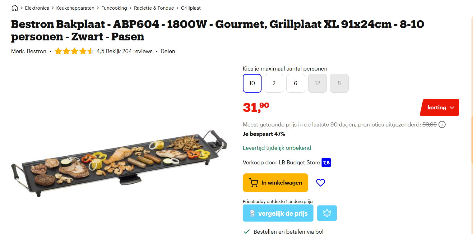 Gourmet, Grillplaat XL -Bestron Bakplaat - 8-10