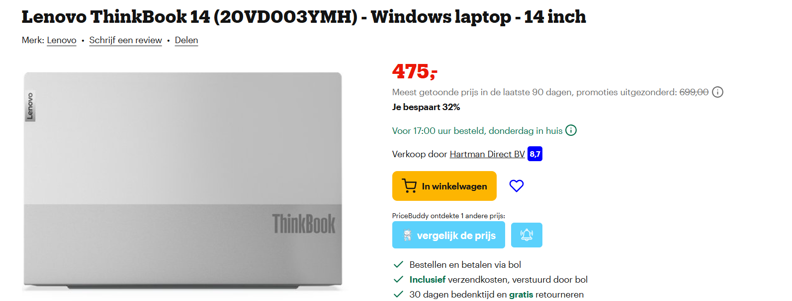 Betaalbare laptop: Lenovo ThinkBook 14 (20VD003YMH)