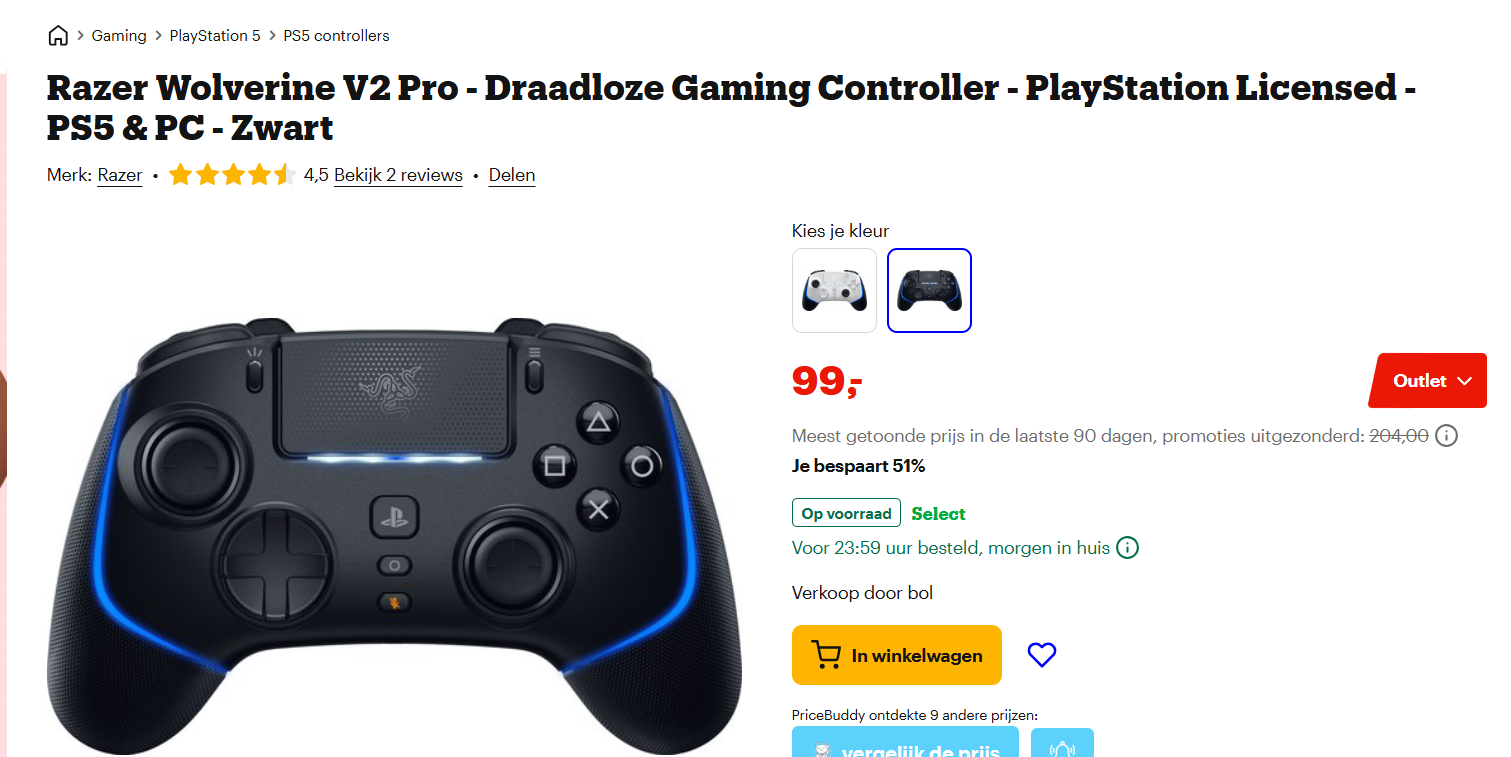 Draadloze Gaming Controller PS5 Razer Wolverine V2 Pro