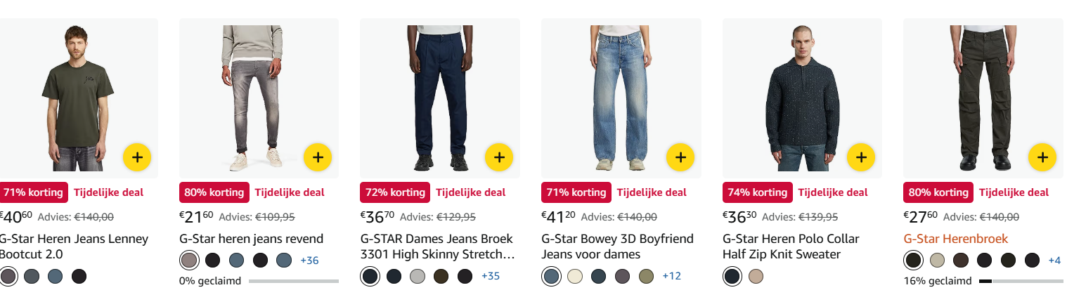 G star kortingen tot -85% voor dames en heren