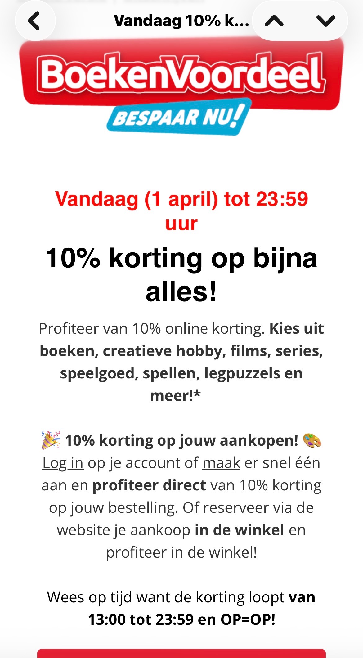 Krijg 10% korting extra enkel vandaag 1 april - Geen grap!